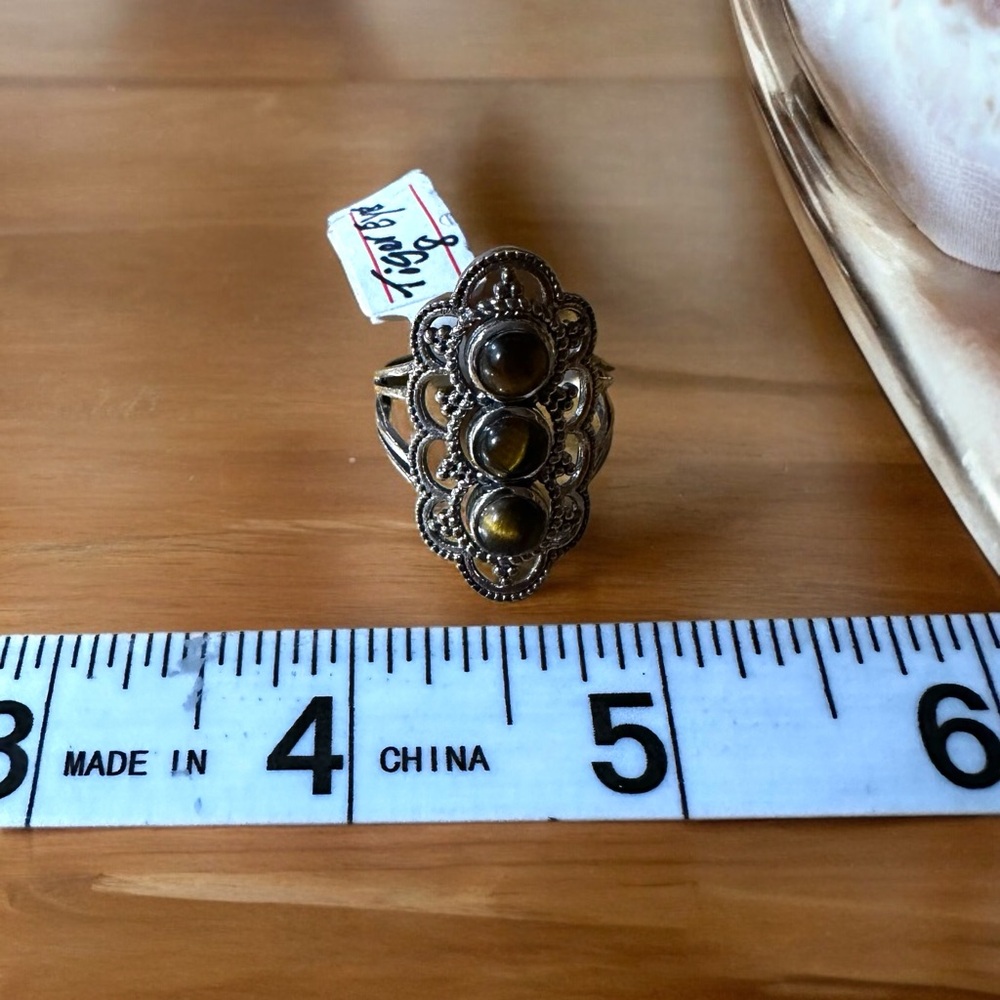 Tiger Eye Gemstones in Sterling Silver Ring - Picture 6 of 9